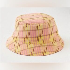 Aerie 100% Cotton Jacquard Reversible Bucket Hat One Size Pink Yellow